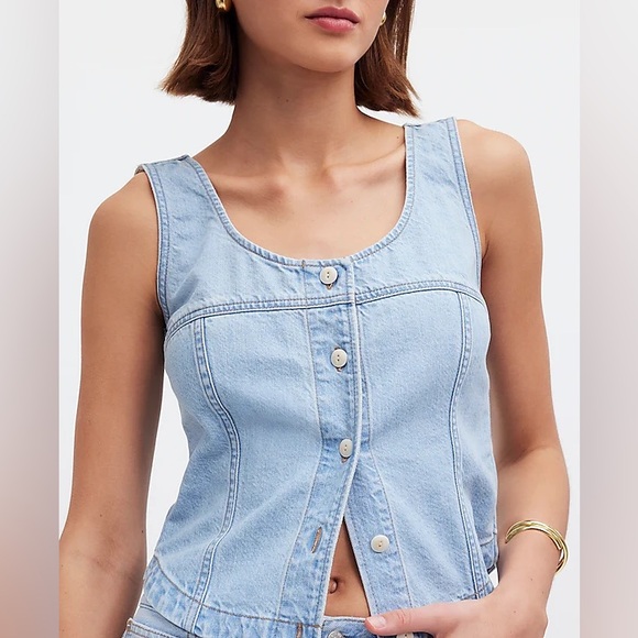 Madewell Denim Button-Front Top - Picture 2 of 7